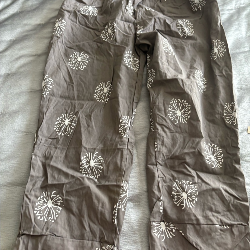 Gray Pants with White Floral Print